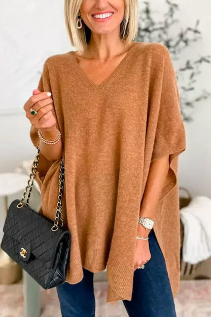 Damen Strickponcho Lässig V-Ausschnitt Oversized
