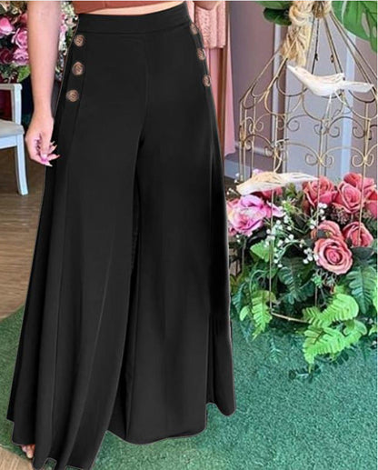 Damen Palazzo-Hosen Weit Bein Elegant Detail