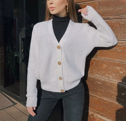 Damen Cardigan Grobstrick Modern Knöpfe