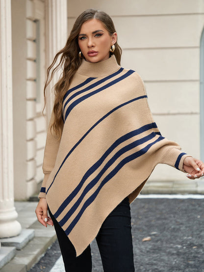 Damen Poncho Streifen Design Modern
