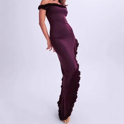 Damen Maxikleid Elegant Rüschen Detail Sommerkleid