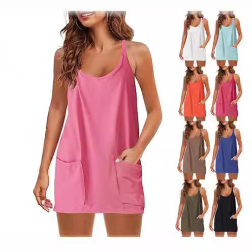 Damen Nachthemd mit Taschen Bequem Sommerkleid - IdealeKleiden