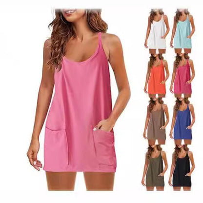 Damen Nachthemd mit Taschen Bequem Sommerkleid - IdealeKleiden