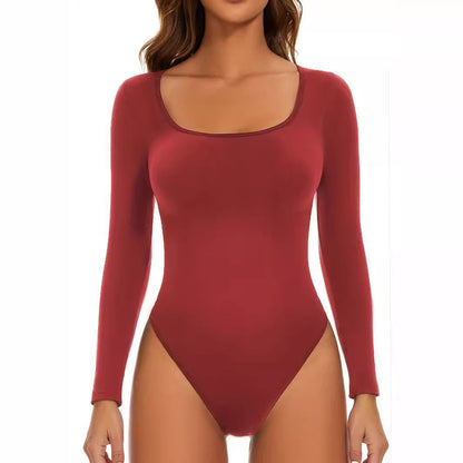 Damen Langarm Body mit tiefem Dekolleté und Slim-Fit-Passform