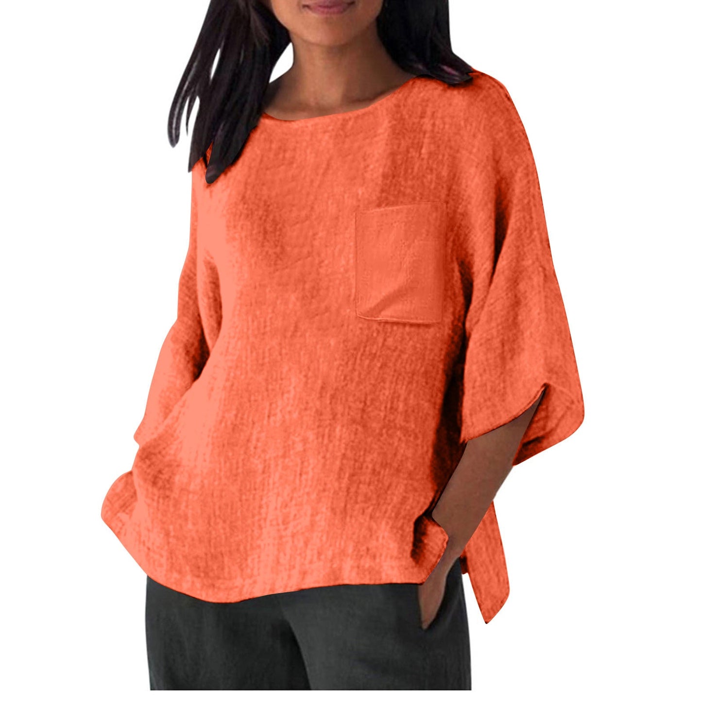 Damen Leinen Top mit Brusttasche Sommerkleidung