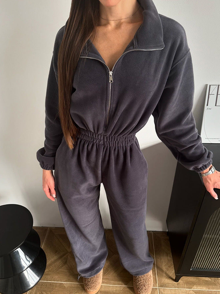 Damen Fleece Jumpsuit Bequem Stylisch