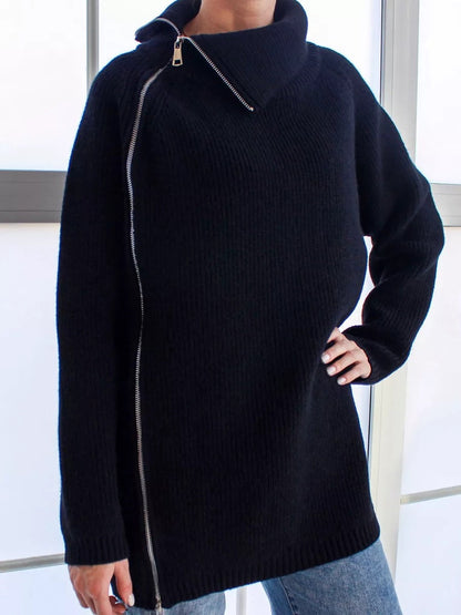 Übergrößenes Kleid Rippenstrick Asymmetrisch Großer Kragen