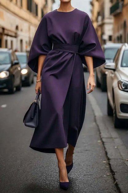 Damenkleid Elegant Midi Länge Voluminöse Ärmel