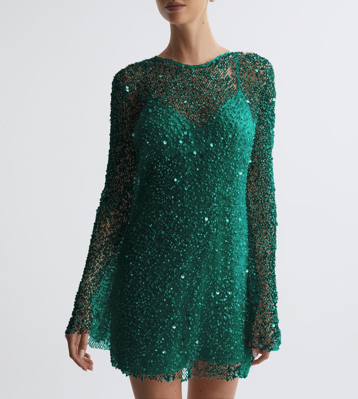 Glitzerndes Abendkleid Damen Elegant Pailletten Langärmlig