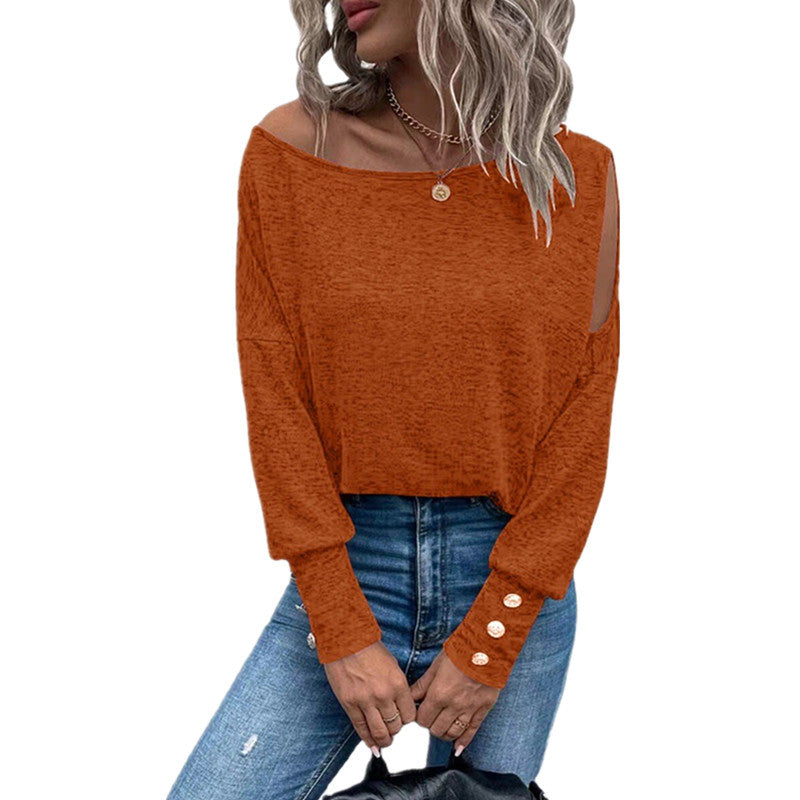 Damen Off-Shoulder Top mit Knöpfen Elegantes Design
