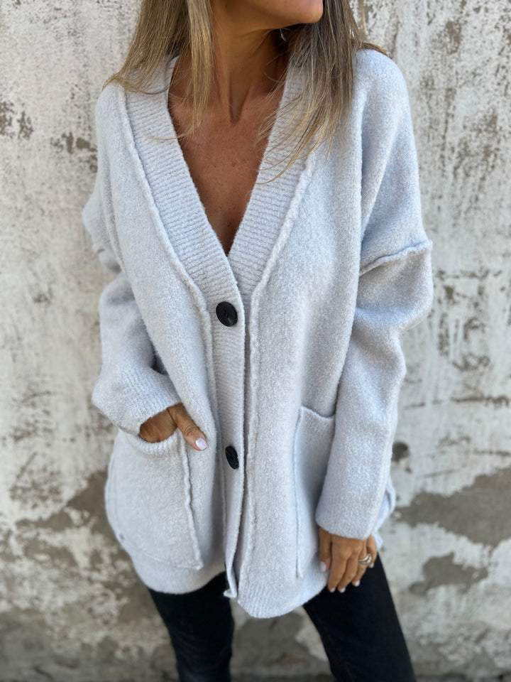 Damen Strickjacke Weich Große Taschen Knöpfe