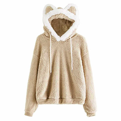 Damen Hoodie Kuschelig Katzengesicht Süß