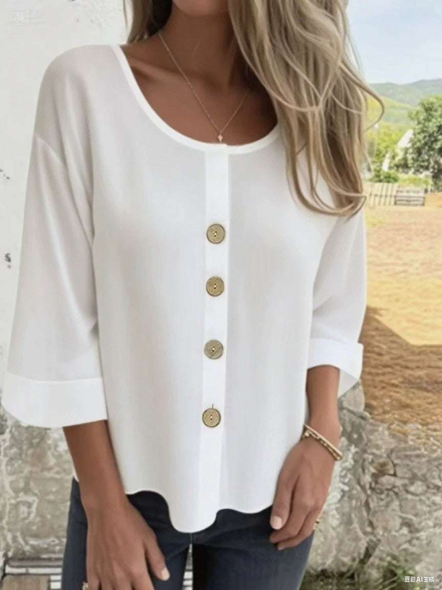 Damen Bluse Elegant Lässig Knopf Detail