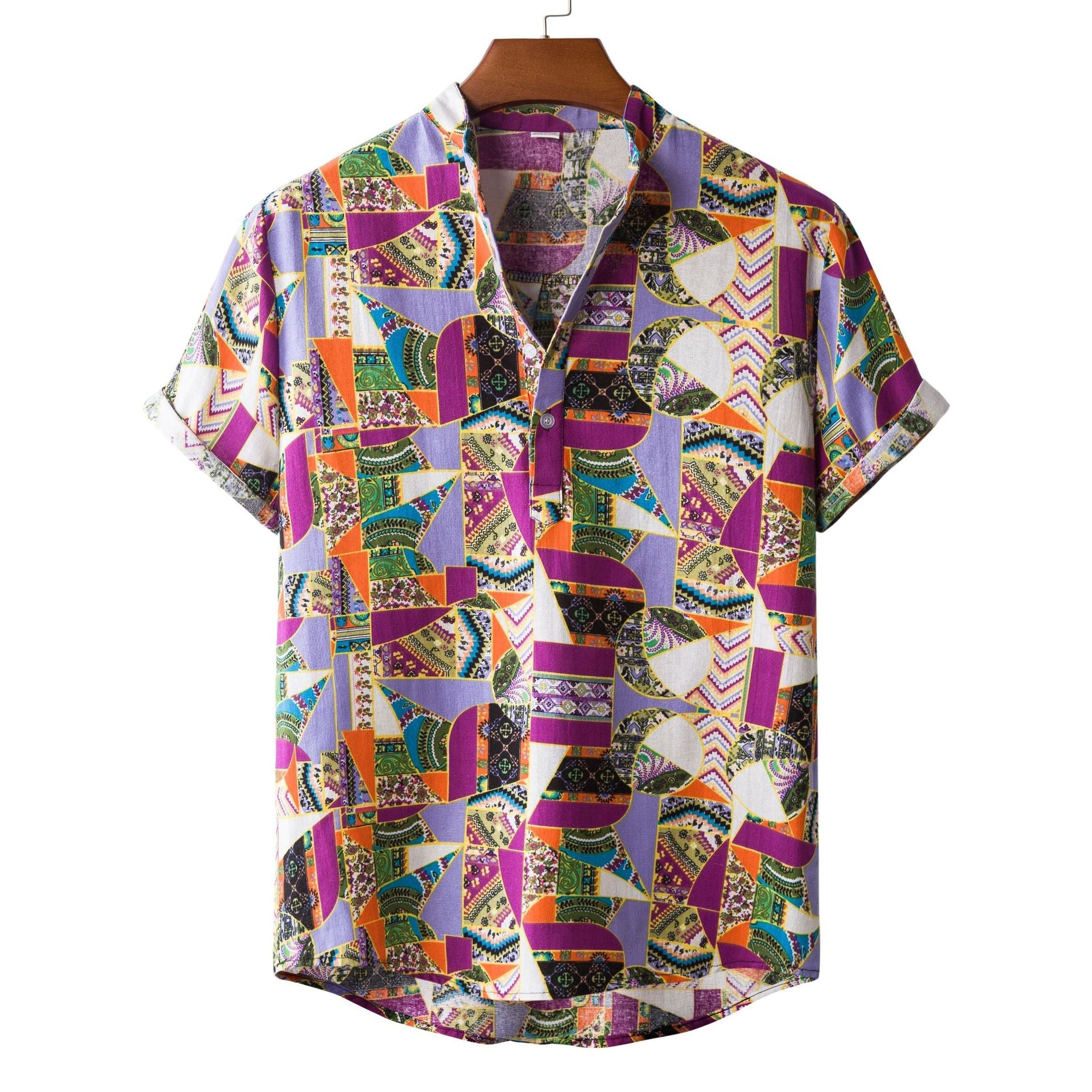 Herren Hemd Sommer Kurzarm Patchwork Style - IdealeKleiden