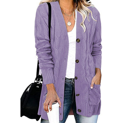 Damen Strickjacke Zopfmuster Mit Taschen