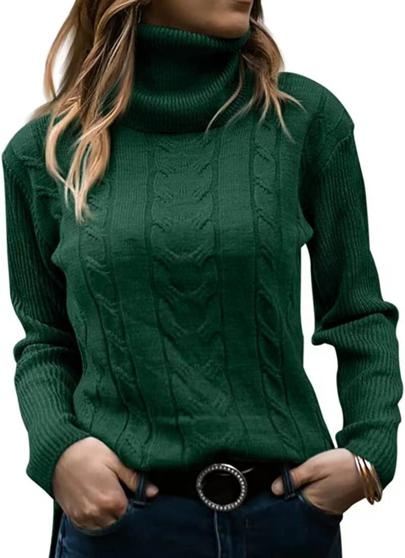 Damen Strickpullover Stehkragen Zopfmuster Elegent