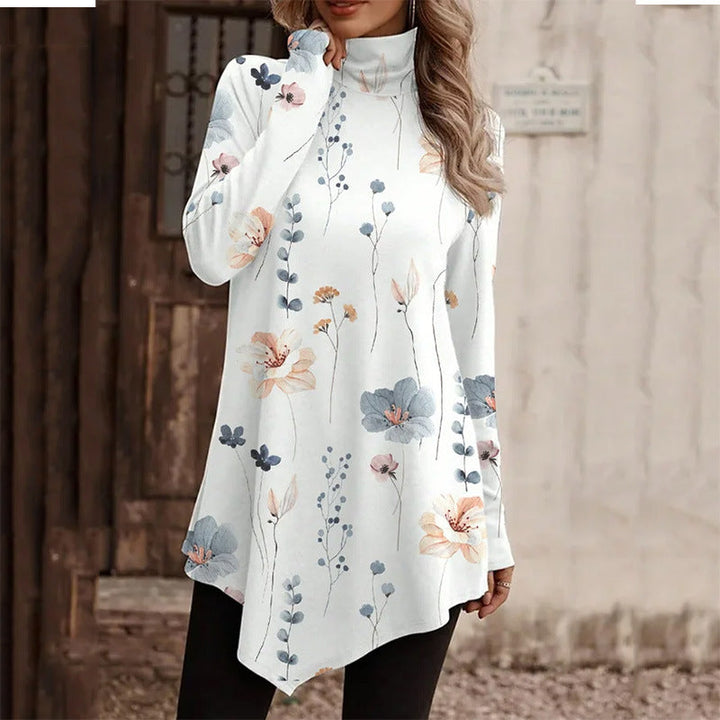 Damen Tunika Blumenmuster Hochkragen
