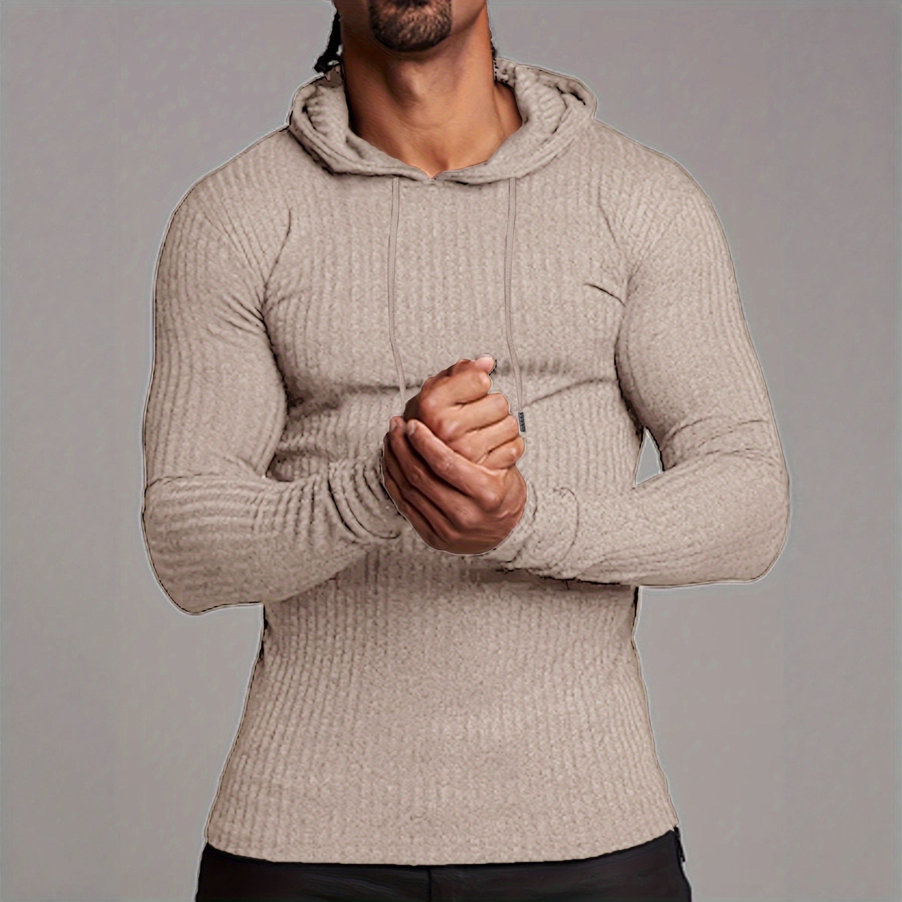 Herren Kapuzenpullover Trendy Rippmuster - IdealeKleiden