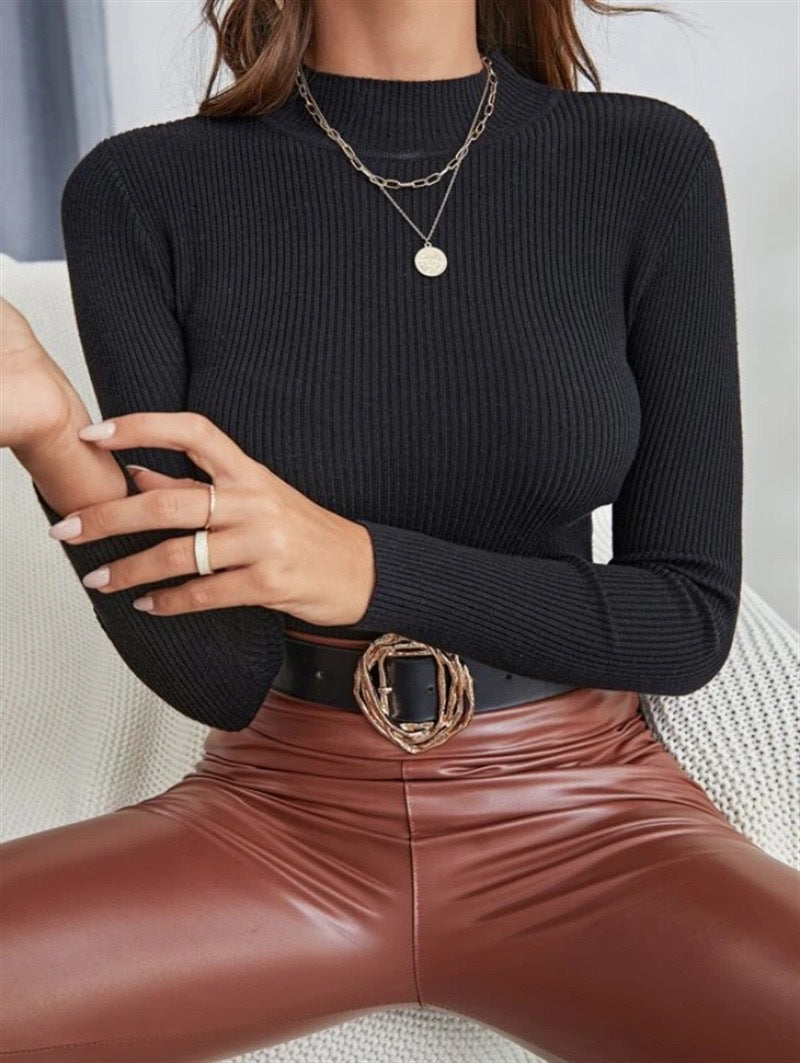 Damen Langarmshirt Elegantes Rippenmuster Damenoberteil