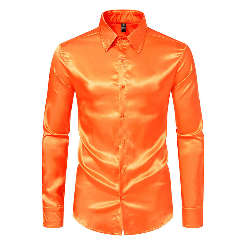 Herren Hemd Satin Glanz Elegant Knöpfe