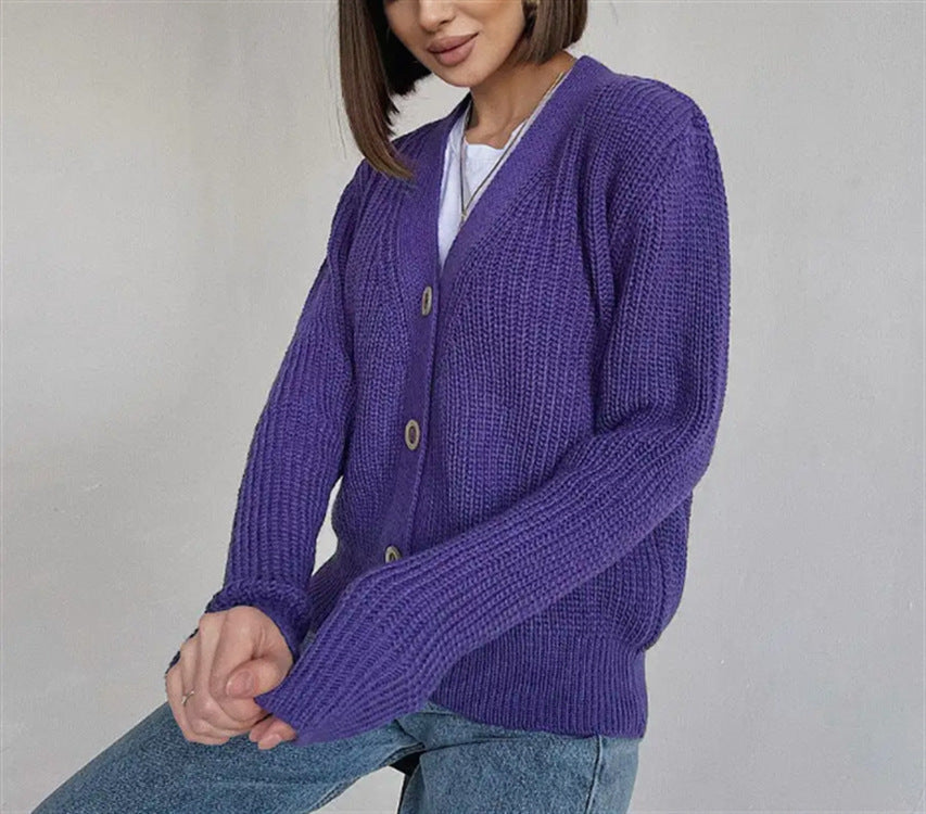 Damen Cardigan Grobstrick Modern Knöpfe