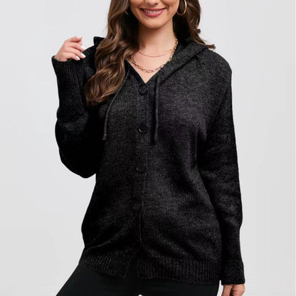 Kapuzenstrickjacke Bequem Oversized mit Knöpfen