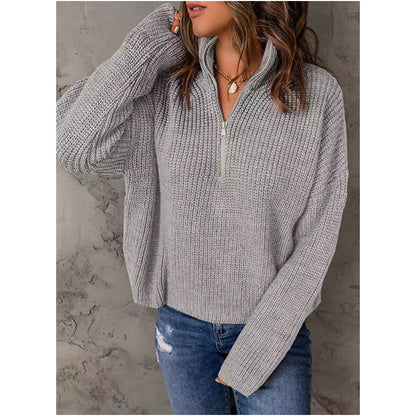 Damen Pullover Kurz Reißverschluss Elegant