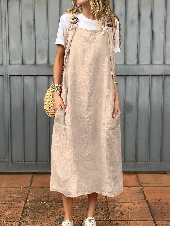 Sommerkleid Damen Leinen Bequem mit Taschen