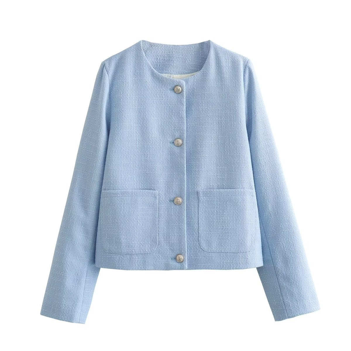 Damen Kurzjacke Elegant Mit Taschen