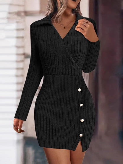 Damen Strickkleid Elegantes Design Mit Knöpfen