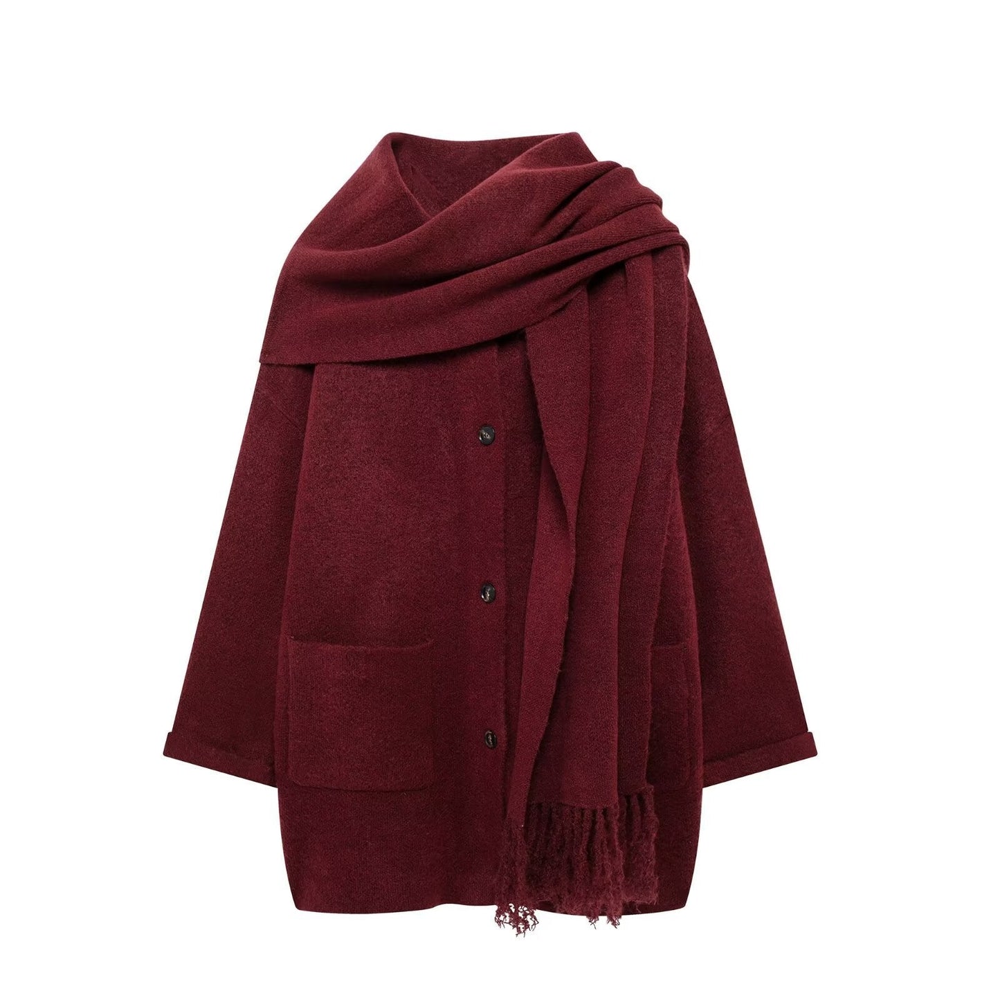 Damen Winterjacke Oversize Warm Wolle Taschen