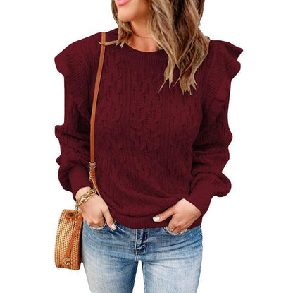 Damen Pullover Strick Zopf Muster Elegант