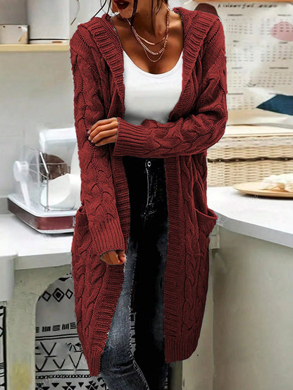 Damen Strickjacke Lässig Lang Große Taschen