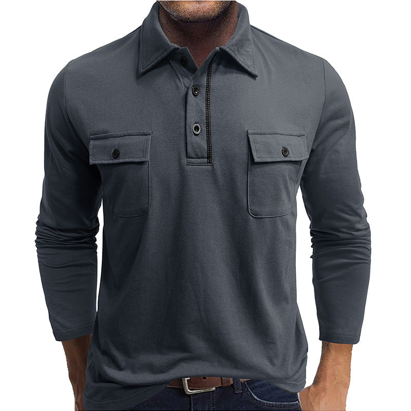 Herren Poloshirt Baumwolle Langärmlig Klappentaschen