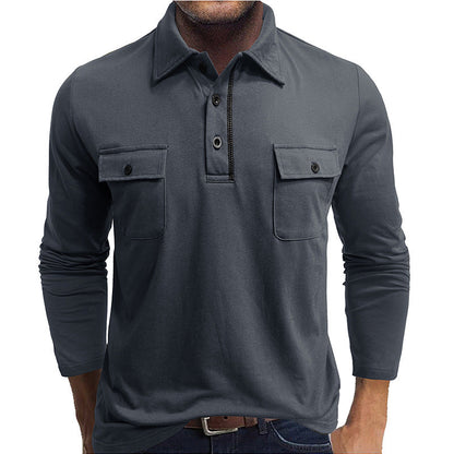 Herren Poloshirt Baumwolle Langärmlig Klappentaschen