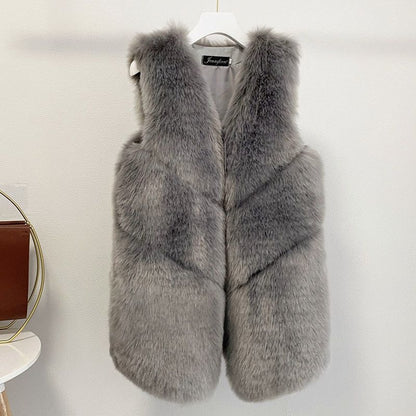 Damen Pelzweste Luxus Mantel