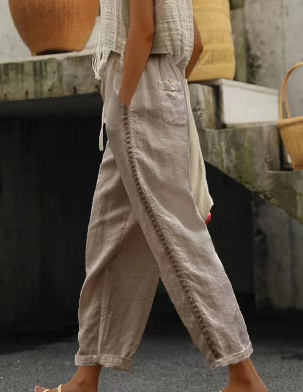 Damen Leinenhose Lässig Spitze Sommerstyle