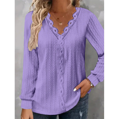 Damen Bluse Elegant Spitze Blumenmuster Langarm