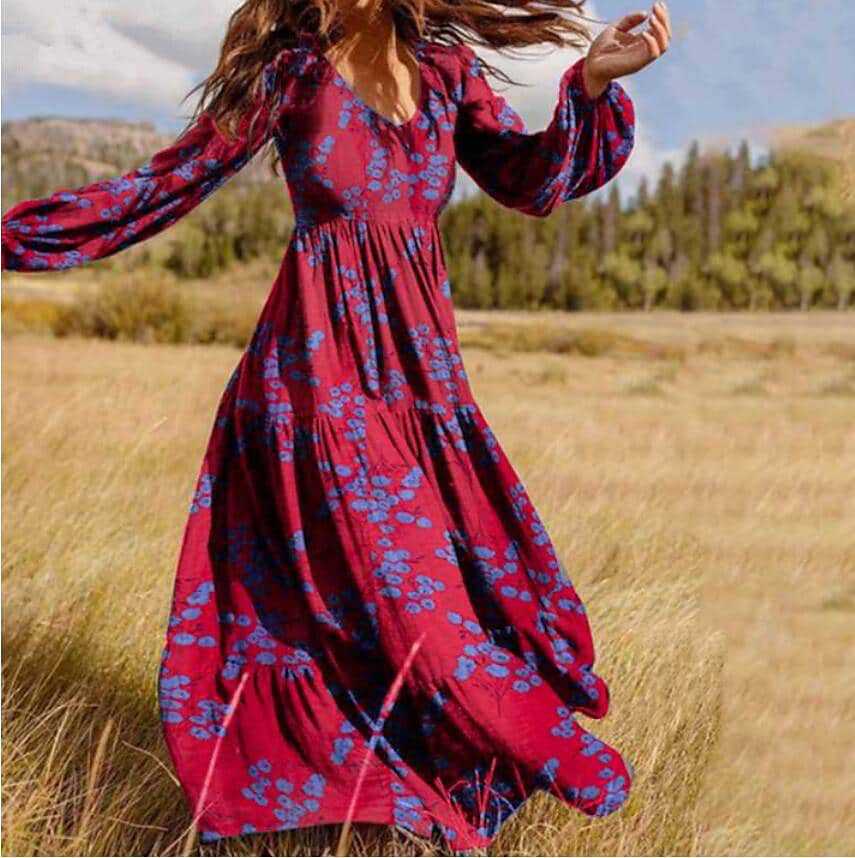Damen Boho-Kleid Floral Elegant Lang