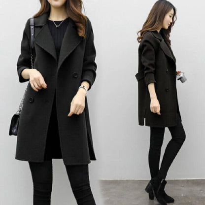 Damen Wollmantel Elegant Doppelknöpfe Wintermode