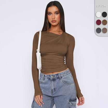 Damen Rippoberteil Asymmetrisch Elegantes Oberteil - IdealeKleiden