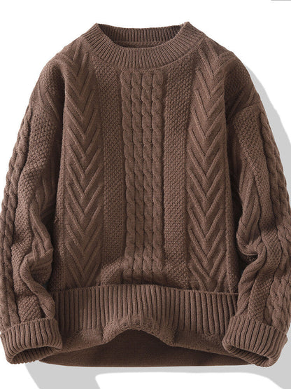 Herren Pullover Grobstrick Lässig Zopfmuster
