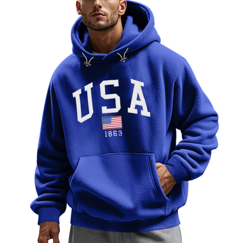 Herren Fleece Hoodie Amerika Design Kuschelig Warm