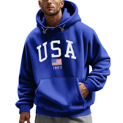 Herren Fleece Hoodie Amerika Design Kuschelig Warm