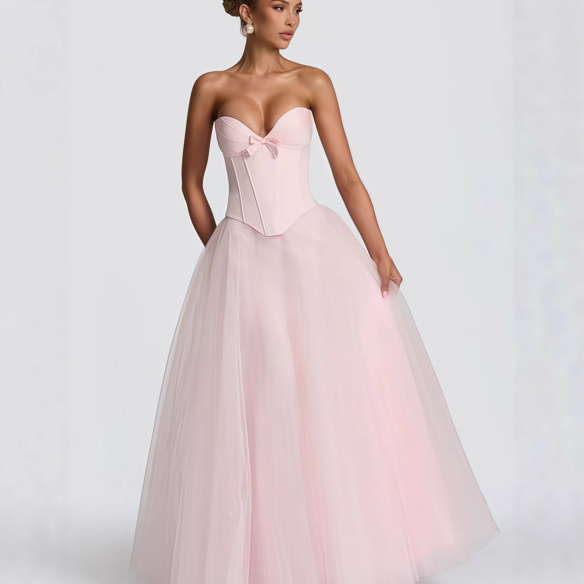 Elegantes Brautkleid A-Linie Schulterfrei Tüllrock Hochzeitkleid - IdealeKleiden