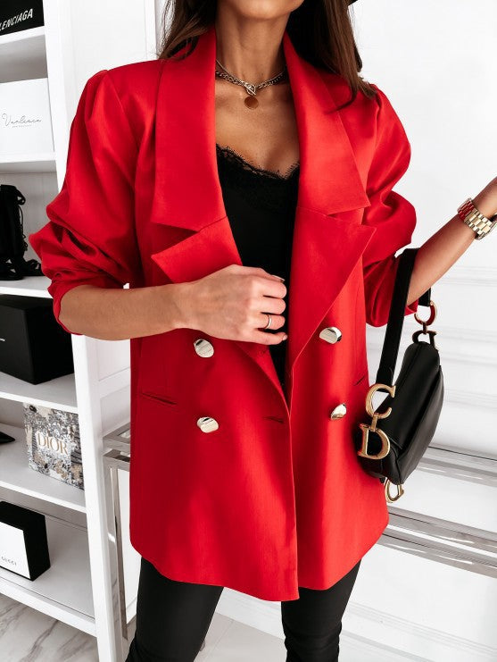 Damen Oversize Blazer Elegant Mit Taschen