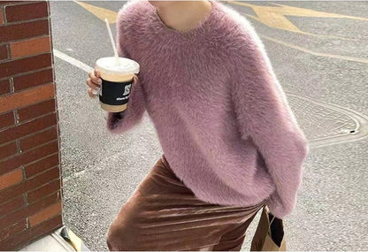 Damen Pullover Weich Lässig Rundhals