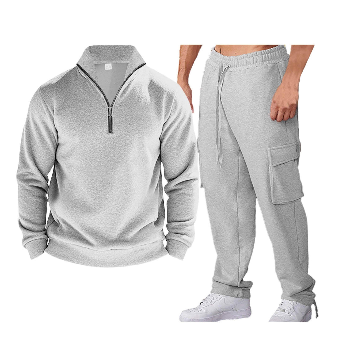Herren Sportanzug Praktisch Zip Kragen Seiten Taschen