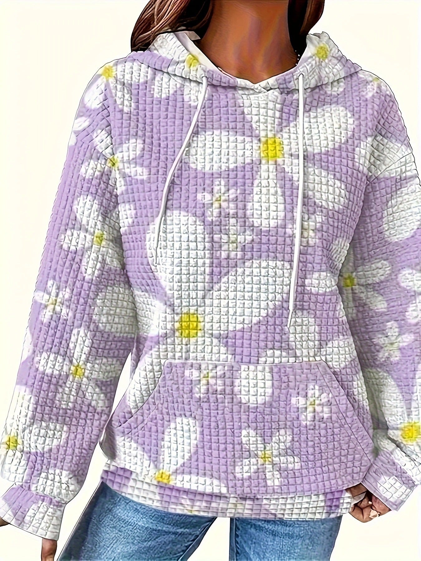 Damen Pullover Blumenmuster Kapuze Freizeit