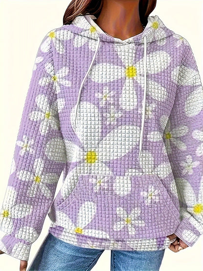 Damen Pullover Blumenmuster Kapuze Freizeit